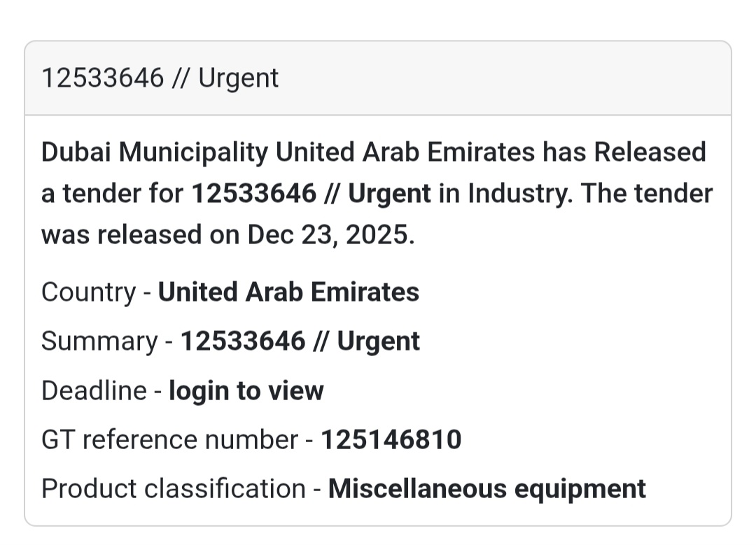 🚨 URGENT TENDER | UAE (Dubai Municipality)