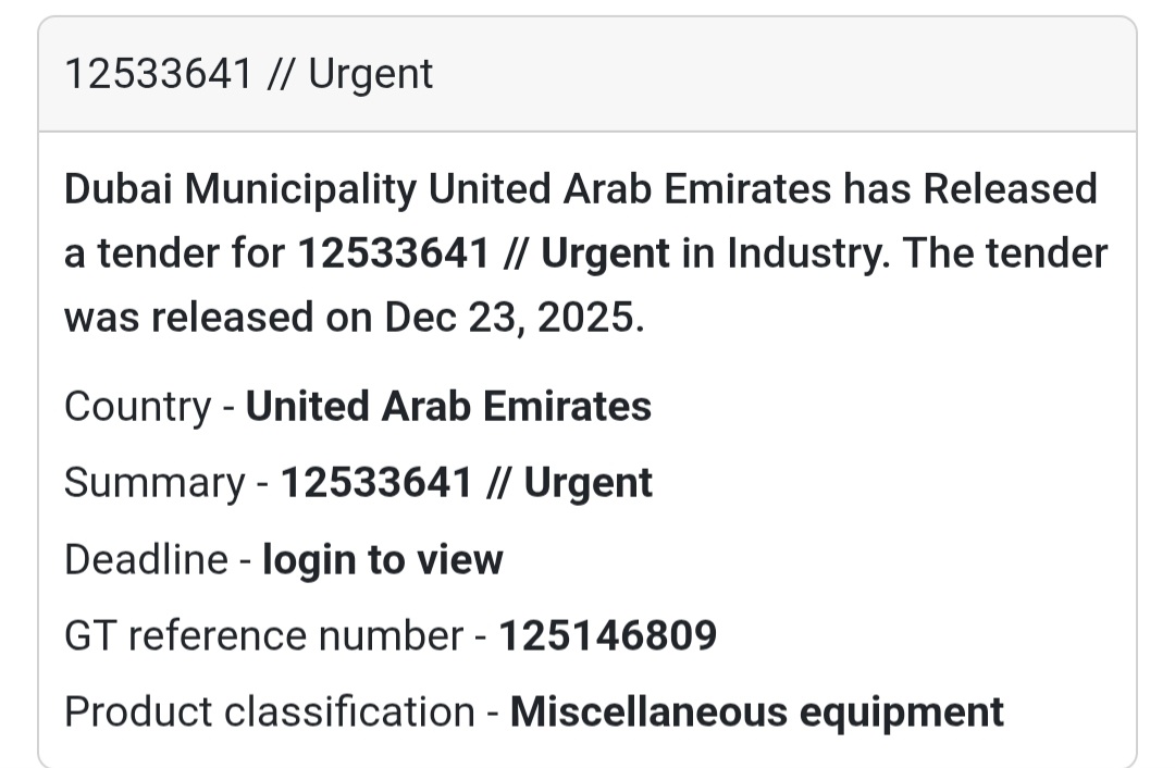 🚨 URGENT TENDER | UAE (Dubai Municipality)