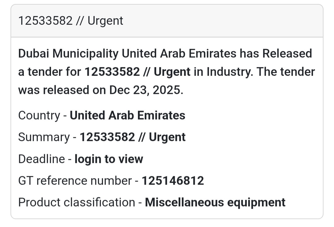 🚨 URGENT TENDER | UAE (Dubai Municipality)
