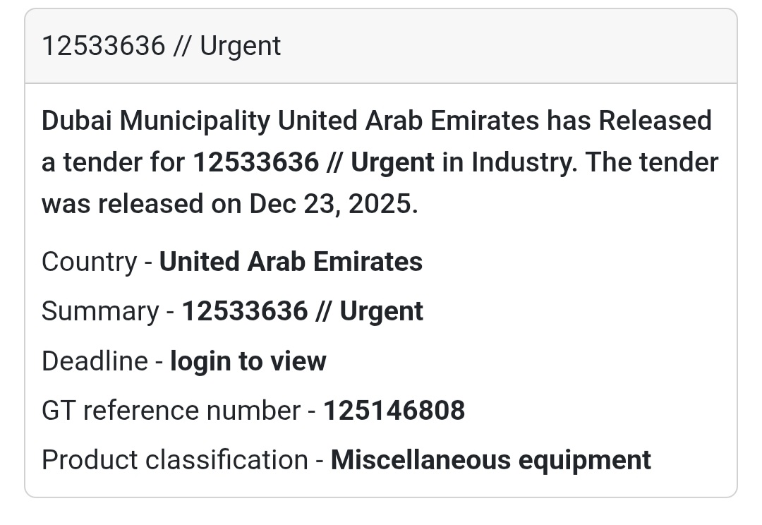 🚨 URGENT TENDER | UAE (Dubai Municipality)