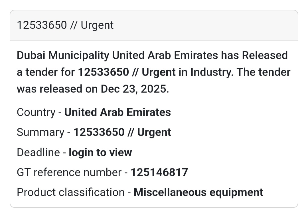 🚨 Urgent Tender | UAE (Dubai Municipality)