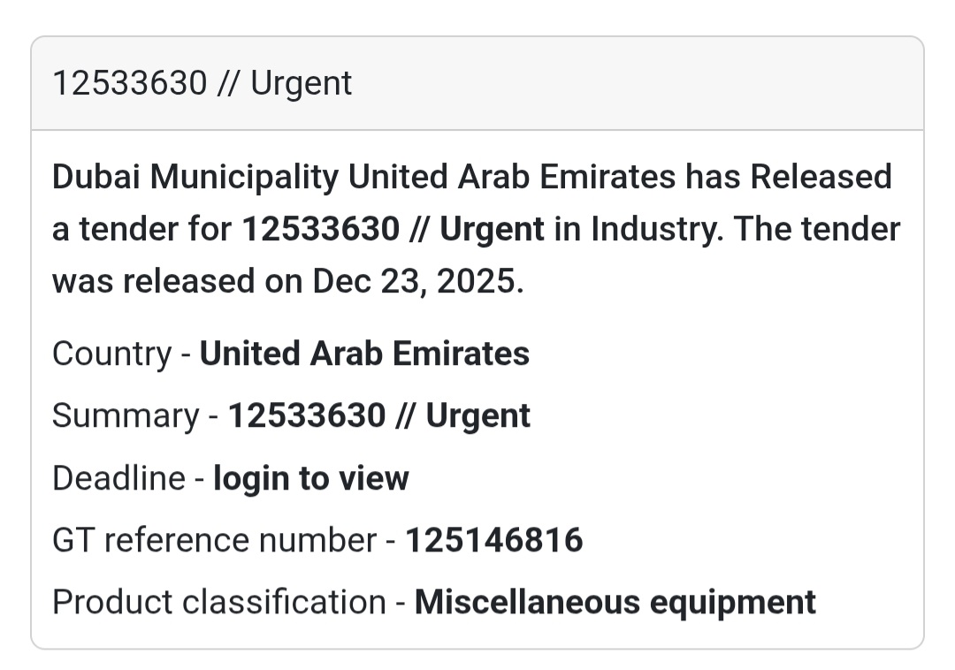 🚨 Urgent Tender | UAE (Dubai Municipality)