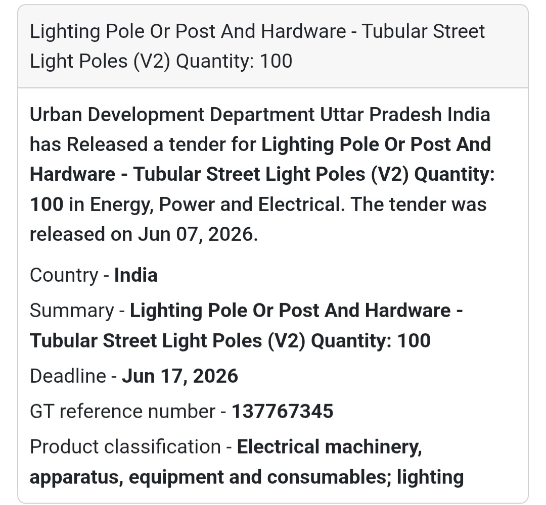 📍 Uttar Pradesh | Tubular Street Light Poles