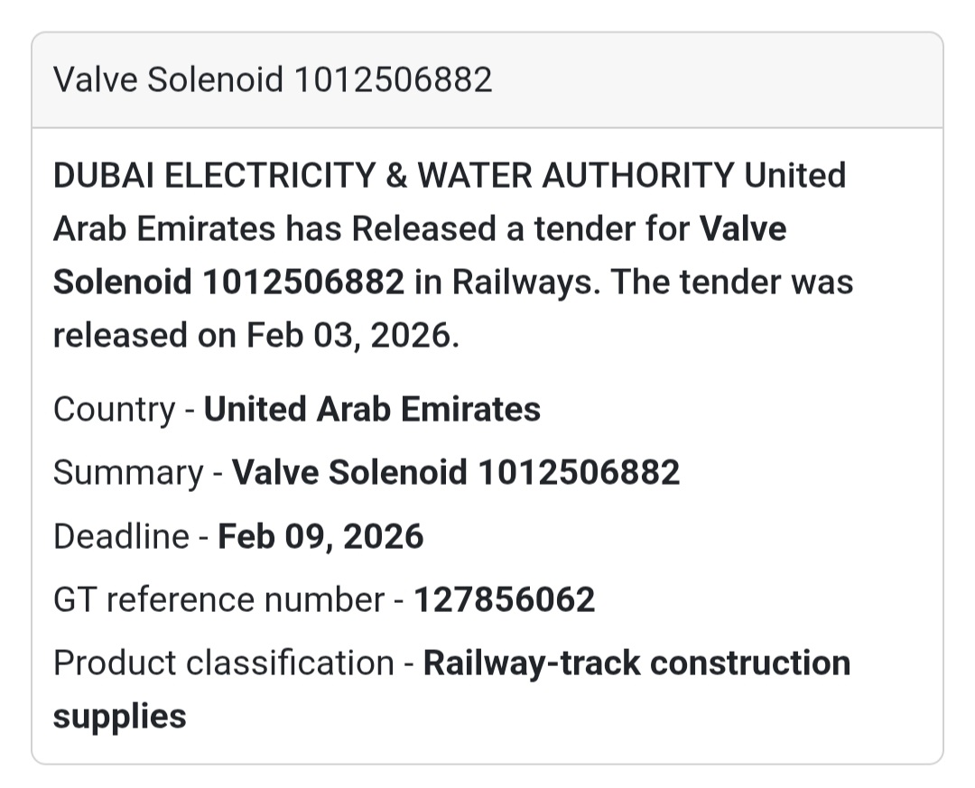🚆 Valve Solenoid Railways | UAE 🇦🇪