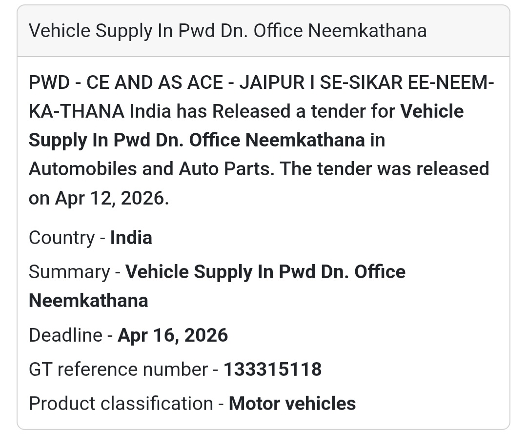 🚗 Vehicle Supply Tender – Neemkathana