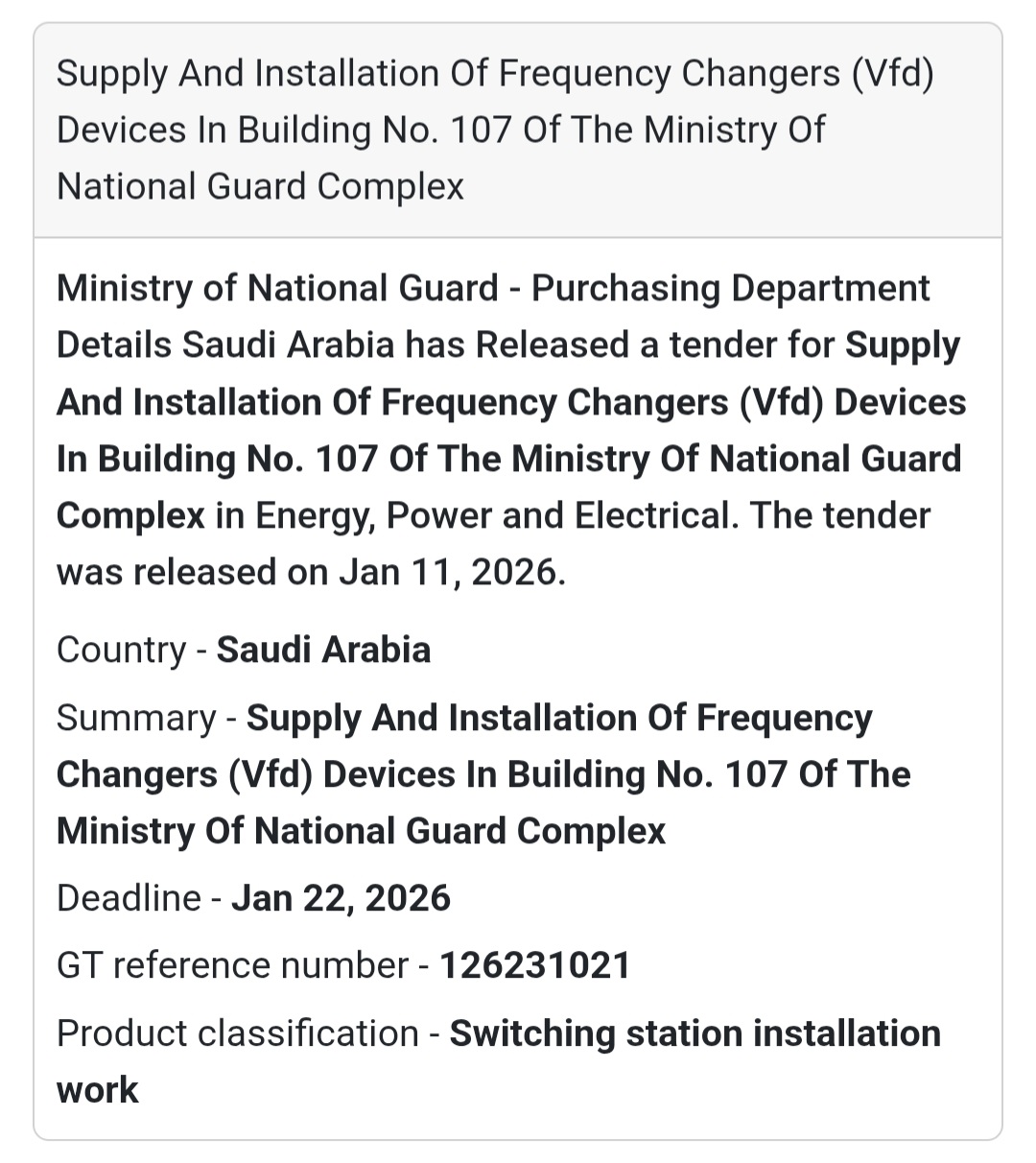 🔄 VFD SUPPLY & INSTALLATION – NATIONAL GUARD