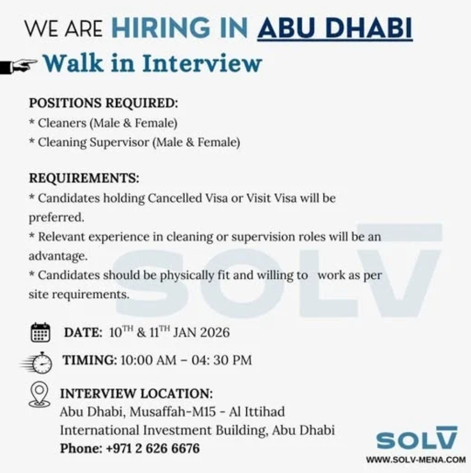 🧹 WALK-IN INTERVIEW – ABU DHABI 🇦🇪 🧹