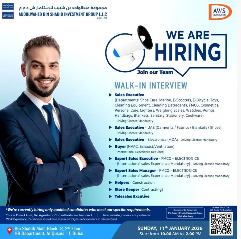 🏪 Walk-In Interview – AWS Distribution (Dubai)