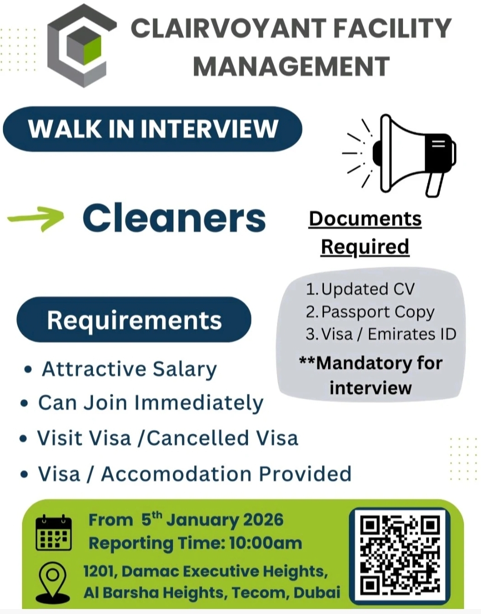 🧹🚶‍♂️ WALK-IN INTERVIEW – CLEANERS | DUBAI 🚶‍♀️🧹
