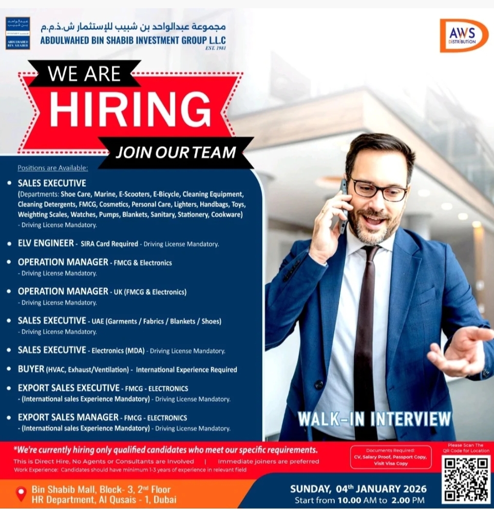 🚨✨ WALK-IN INTERVIEW – DUBAI | IMMEDIATE JOINERS ✨🚨