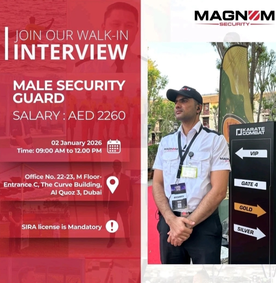 🛡️ WALK-IN INTERVIEW | MALE SECURITY GUARDS – DUBAI 🛡️