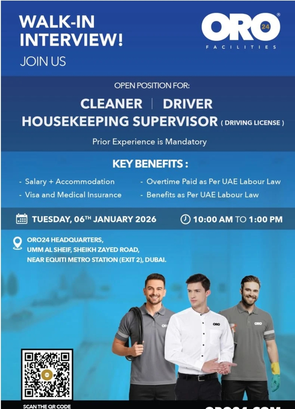 🚨🚶‍♂️ WALK-IN INTERVIEW – ORO24 FACILITIES | DUBAI 🚶‍♀️🚨
