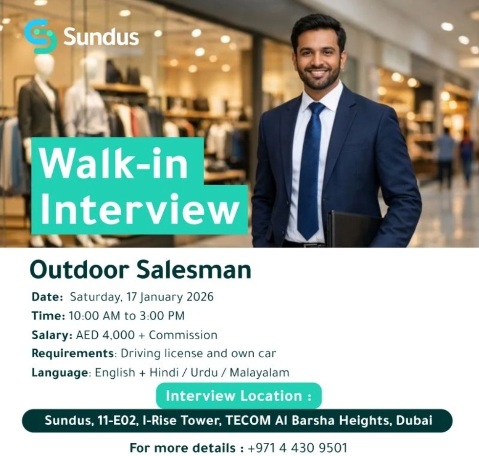 🏪 Walk-In Interview – Outdoor Salesman (Dubai)