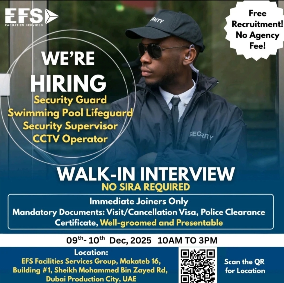 ⭐ Walk-In Interviews in Dubai – Security Guard, Lifeguard & CCTV Operator!