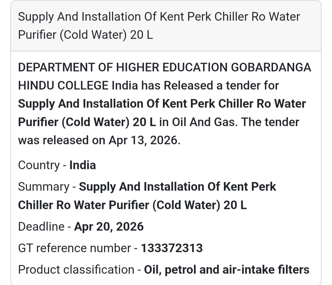 💧 Water Purifier Supply & Installation – College Tender
