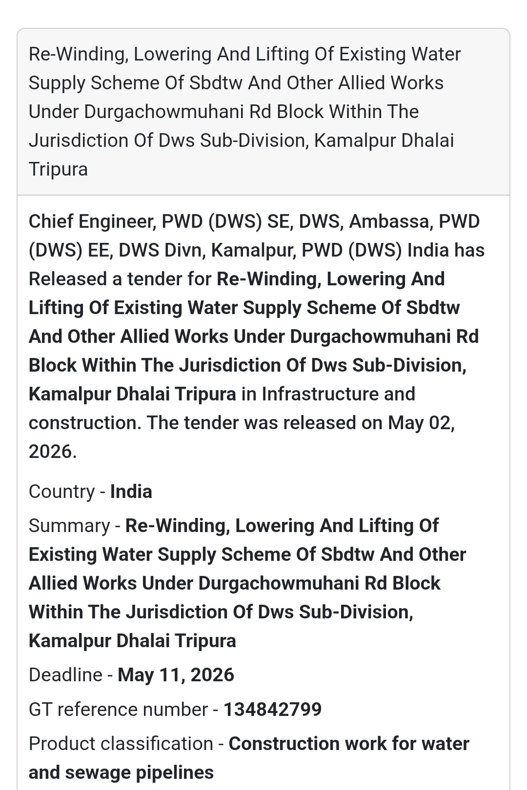 Water Supply Scheme Improvement Work