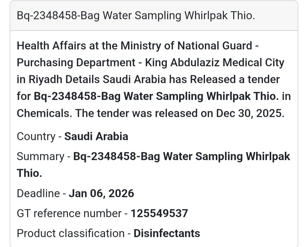 🧪 Water Testing & Laboratory Consumables Tender