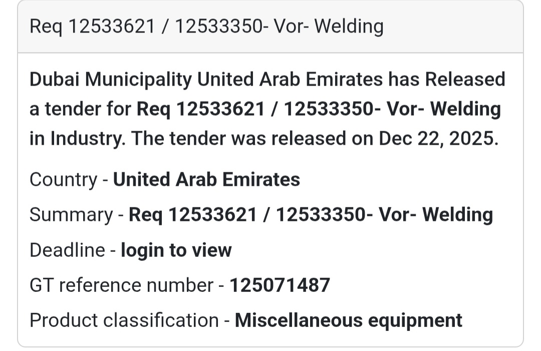 Welding Works (VOR) | Dubai Municipality
