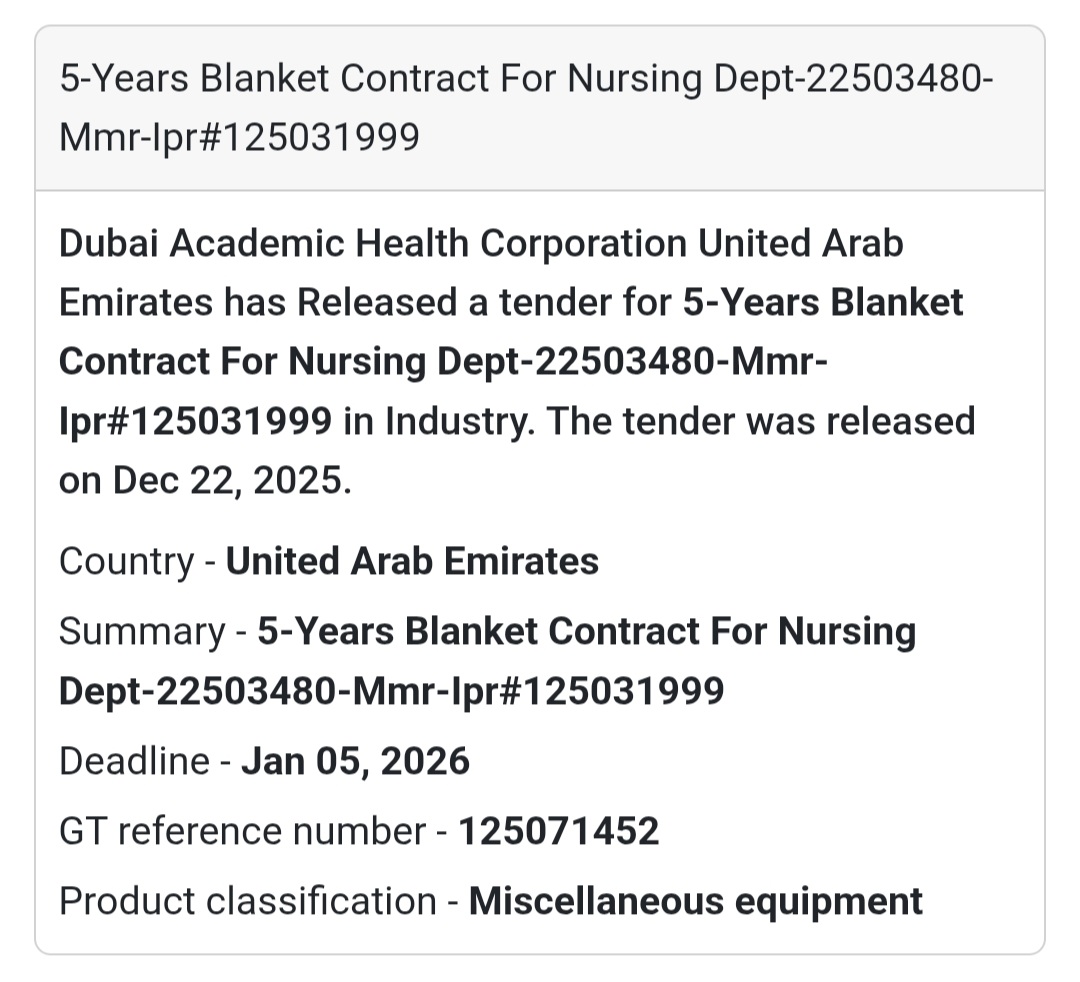 Year Blanket Contract – Nursing Department