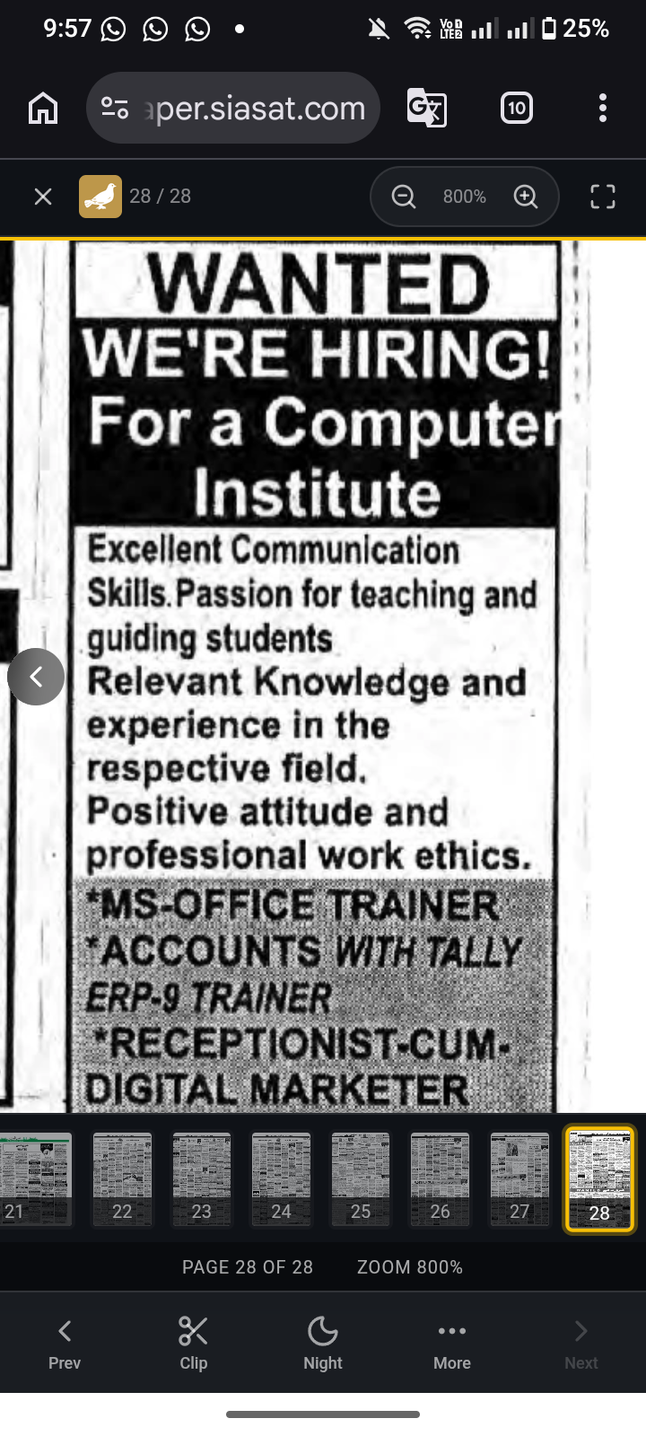 WANTED FOR A COMPUTER INSTITUTE
