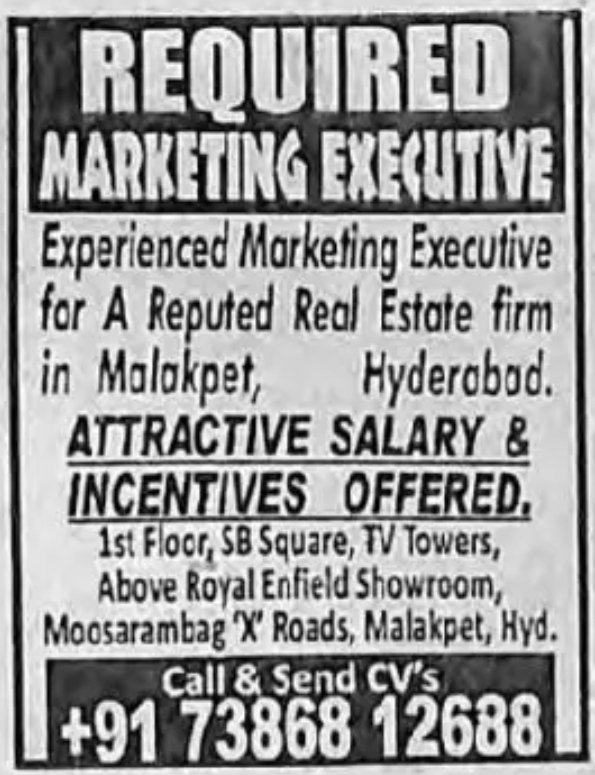 Wanted for marketing executive