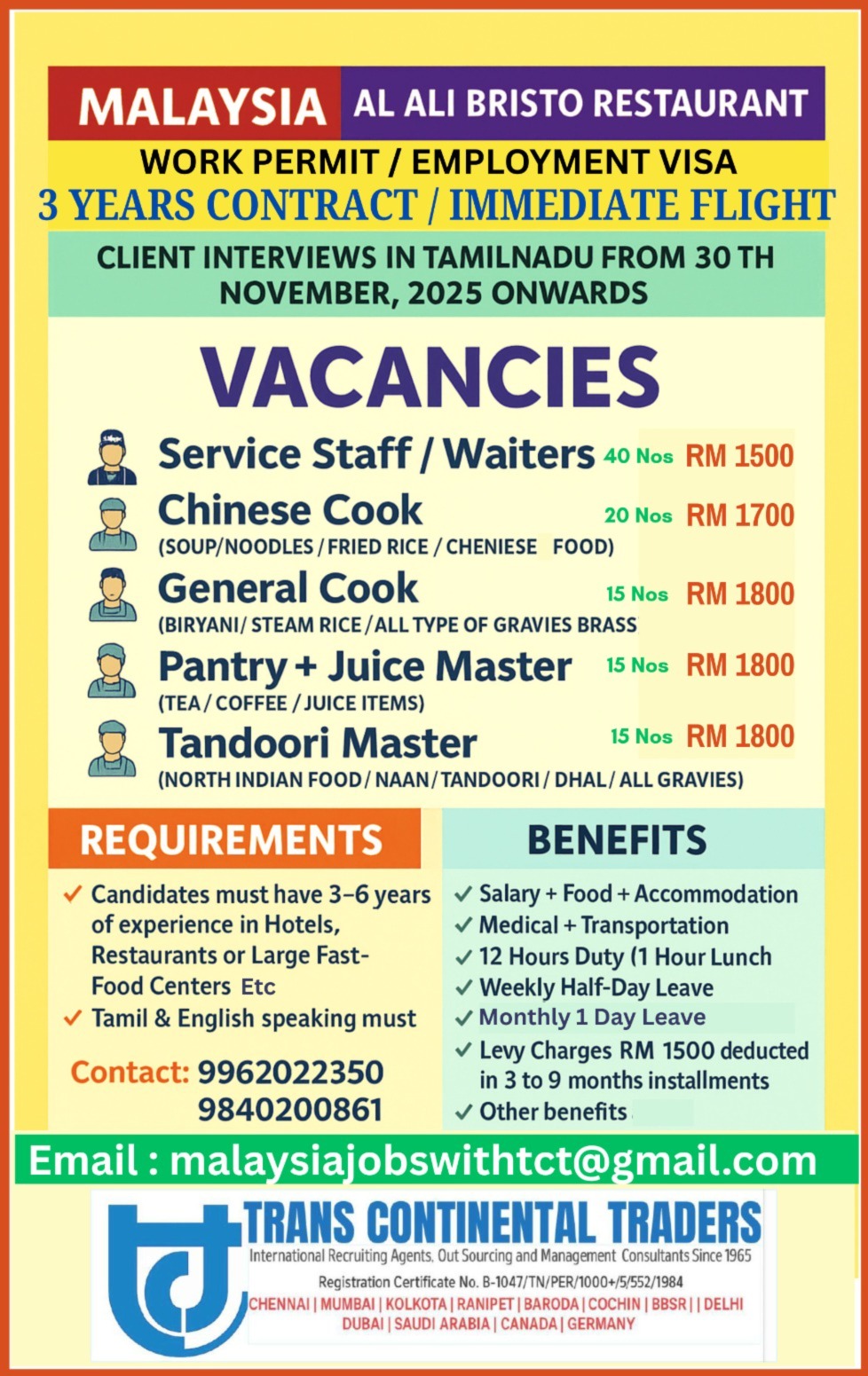 Urgent Malaysia Jobs – Al Ali Bristo Restaurant