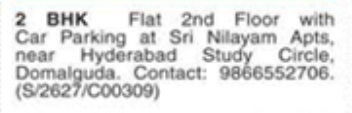 2 Bhk Flat For Rent in Domalguda