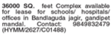 36000 SQ. feet Complex For Lease in Bandlaguda Jagir