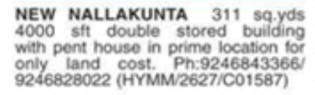 4000 Sft Double-Storeyed Building for Sale in New Nallakunta