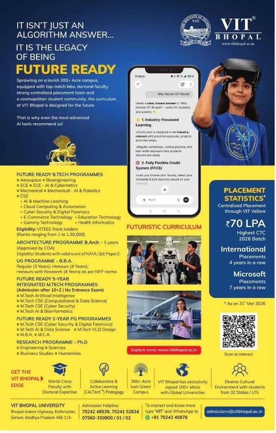 Admissions Open: VIT Bhopal University Programmes