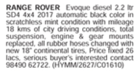 Car for Sale: Range Rover Evoque SD4 4x4 (2017)