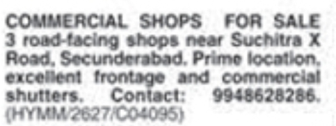 Commercial Shops for Sale: Secunderabad