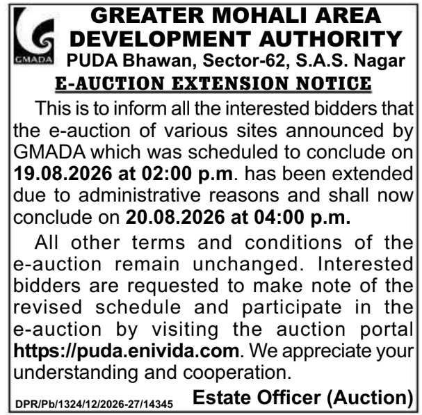 E-Auction Deadline Extension Notice by GMADA
