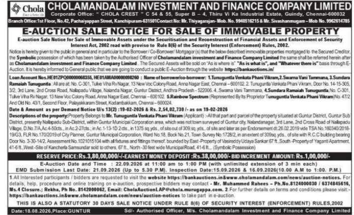 E-Auction Sale Notice for Immovable Property by Chola