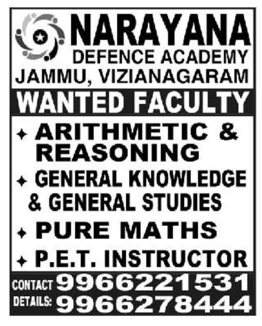 Faculty Recruitment 2026 At Narayana Defence Academy