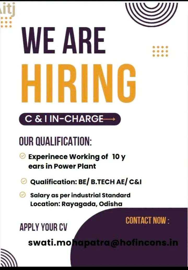 Hiring C & I In-Charge at Power Plant