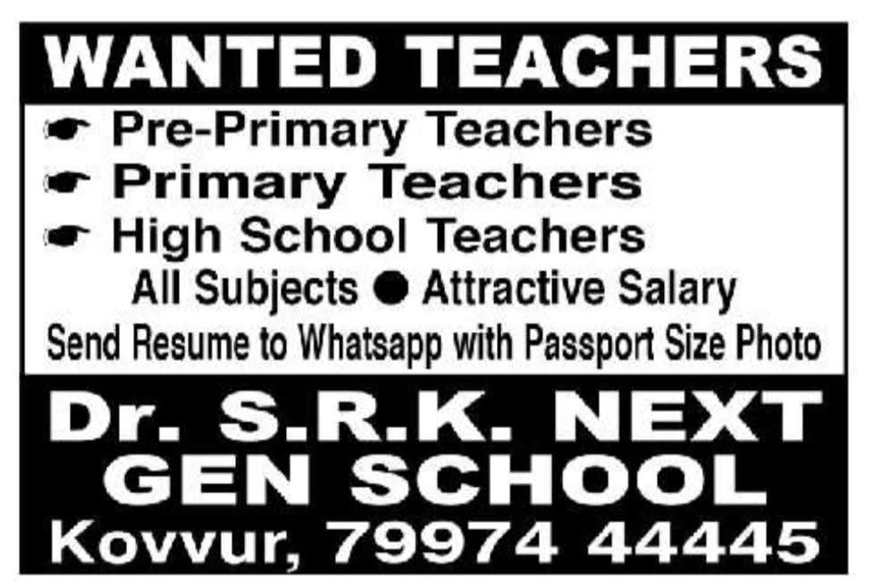 Hiring Faculty for All Levels at Dr. S.R.K. NEXT GEN SCHOOL
