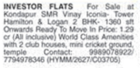 Investor Flats for Sale: Kondapur, Hyderabad