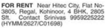 Luxury 4 BHK Flat for Rent Near Hitec City