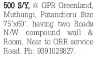 Premium 500 Sq. Yds Plot for Sale in Patancheru