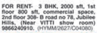 Property for Rent: Jubilee Hills, Hyderabad