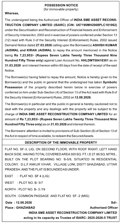 Residential Flat Symbolic Possession Notice by ISARC