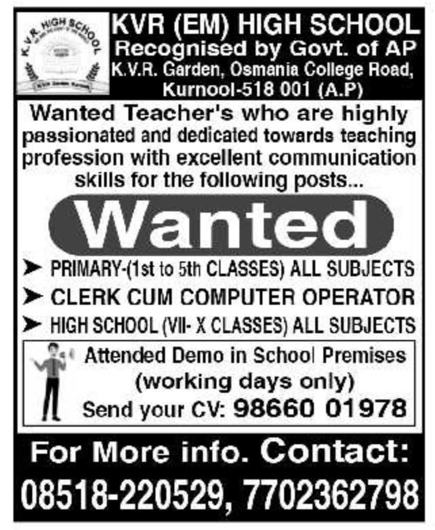 Teacher and Staff Recruitment at KVR (EM) High School