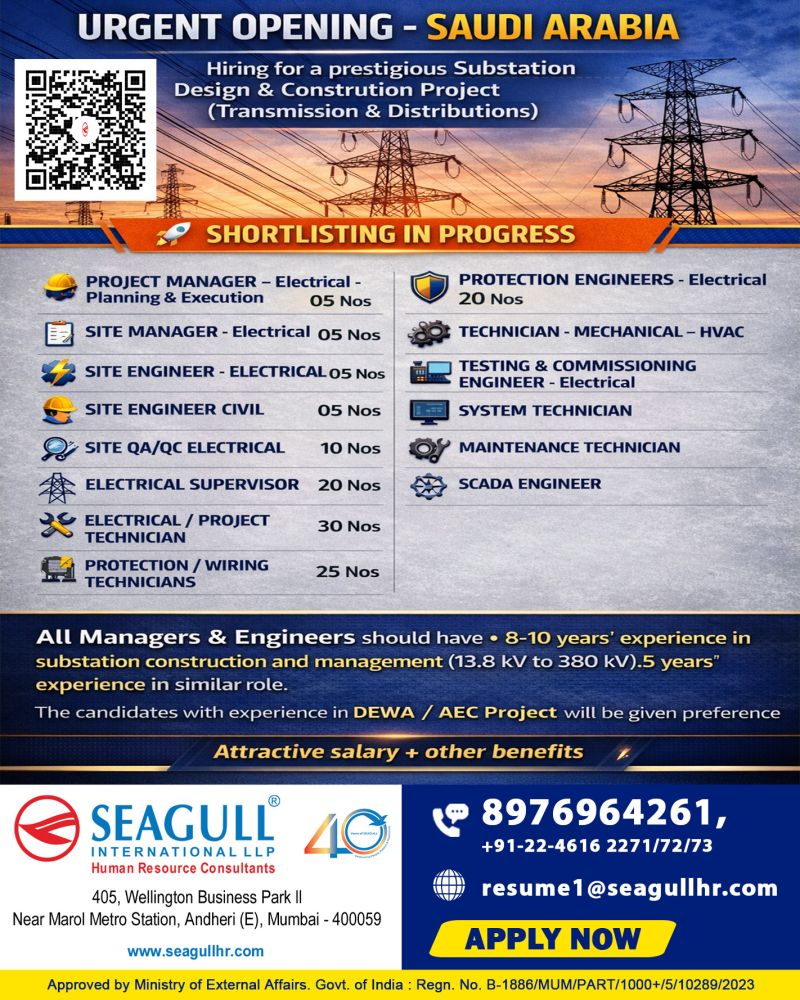 Urgent Hiring for Saudi Arabia