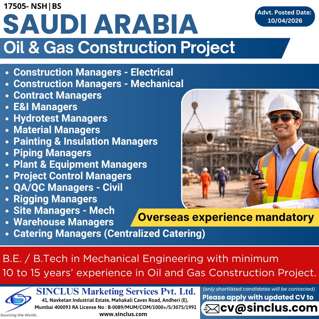 Urgent Hiring for Saudi Arabia