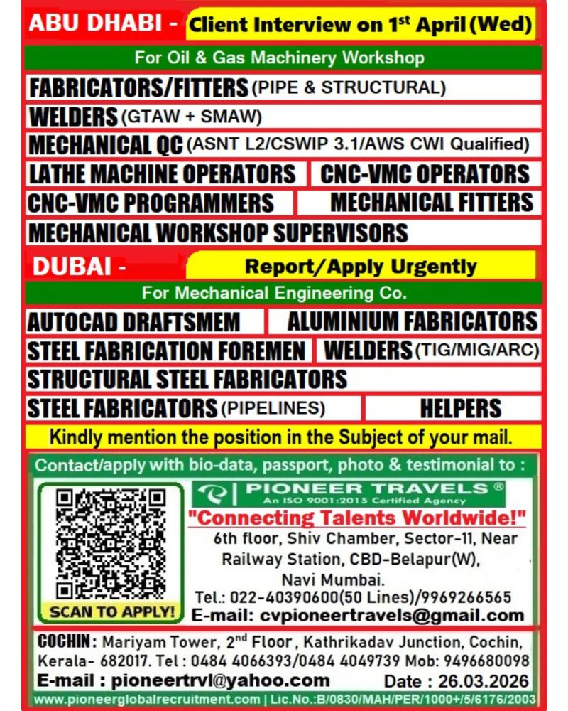 Urgent Hiring for UAE