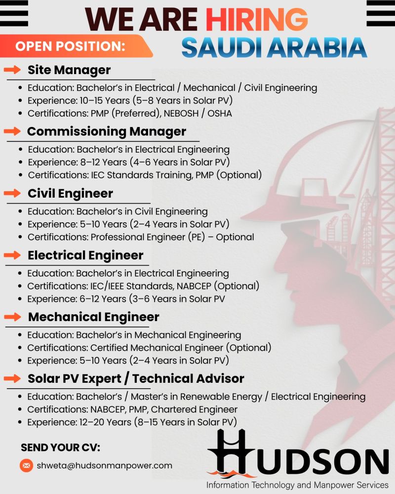 Urgent Hiring Saudi Arabia