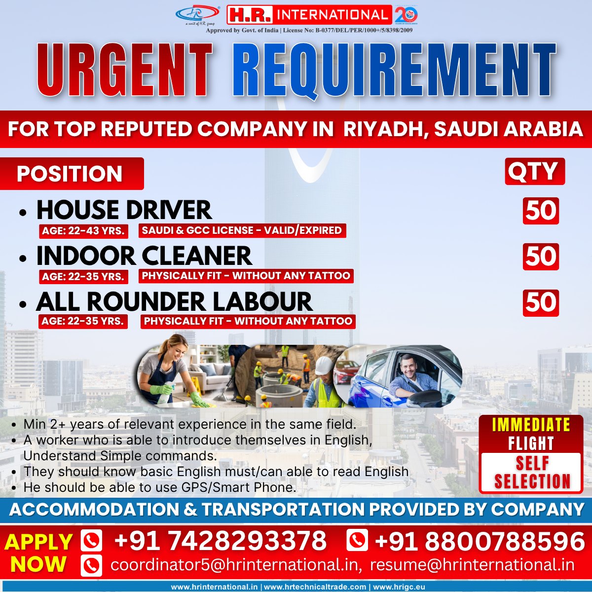 Urgent Requirement For Riyadh