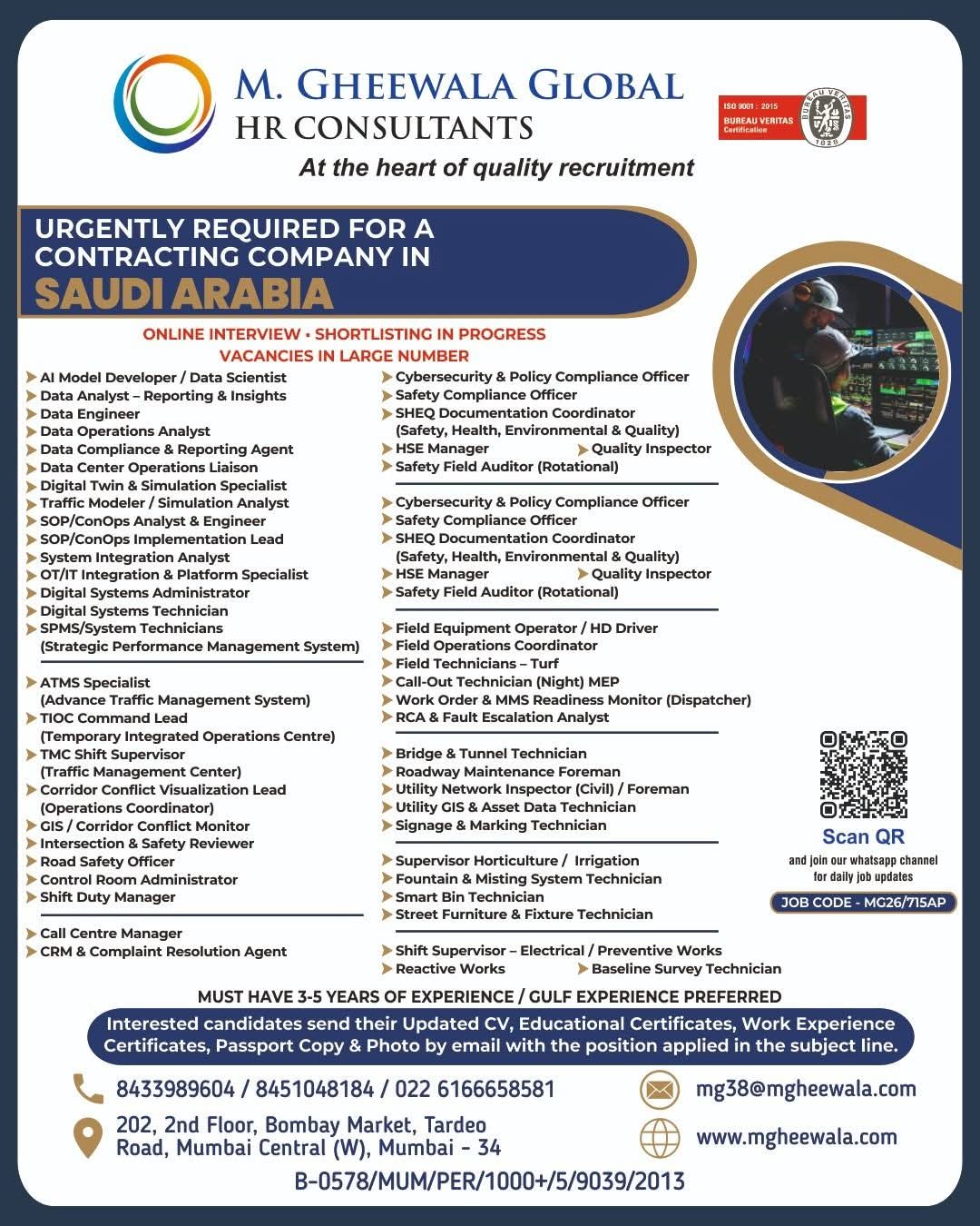 Urgent Requirement For Saudi Arabia