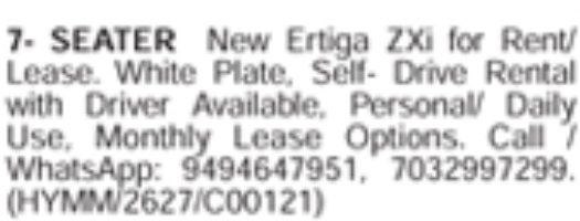 Vehicle For Rent/ Lease